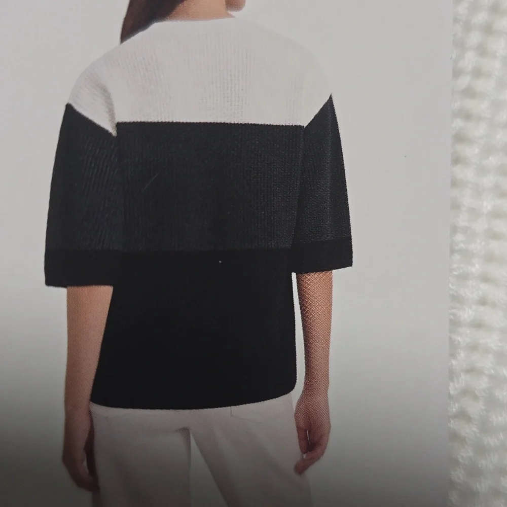 Matty M Women's Elbow Sleeve Colorblock Sweater - Black, Gray, White - Picture 3 of 6